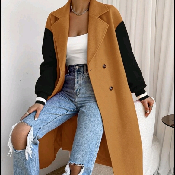 Jackets & Blazers - Colorblock Drop Shoulder Double Breasted Overcoat